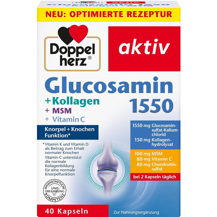 دوبل هيرز جلوكوزامين 1550 + كولاجين + ام اس ام مع فيتامين سي 40 كبسولة - Doppelherz aktiv Glucosamine 1550 + Collagen + MSM + Vitamin C 40 Caps
