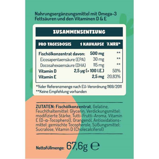 أوميجا-3 للأطفال 90 حبة مضغ - BALASENSE Omega-3 Kids with Vitamin D+E 90 Chewable Tablets - GermanVit - Saudi arabia