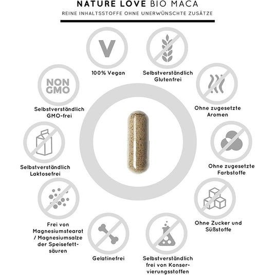 الماكا السوداء العضوية 3000 ملج 180 كبسولة - NATURE LOVE Bio Organic Black MACA 3000 mg 180 Caps - GermanVit - Saudi arabia